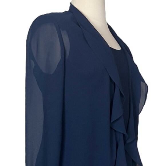 Jessica Howard Midi Jacket Dress Ruffle Front Chiffon Navy Blue Women’s Size 14W - Picture 6 of 13